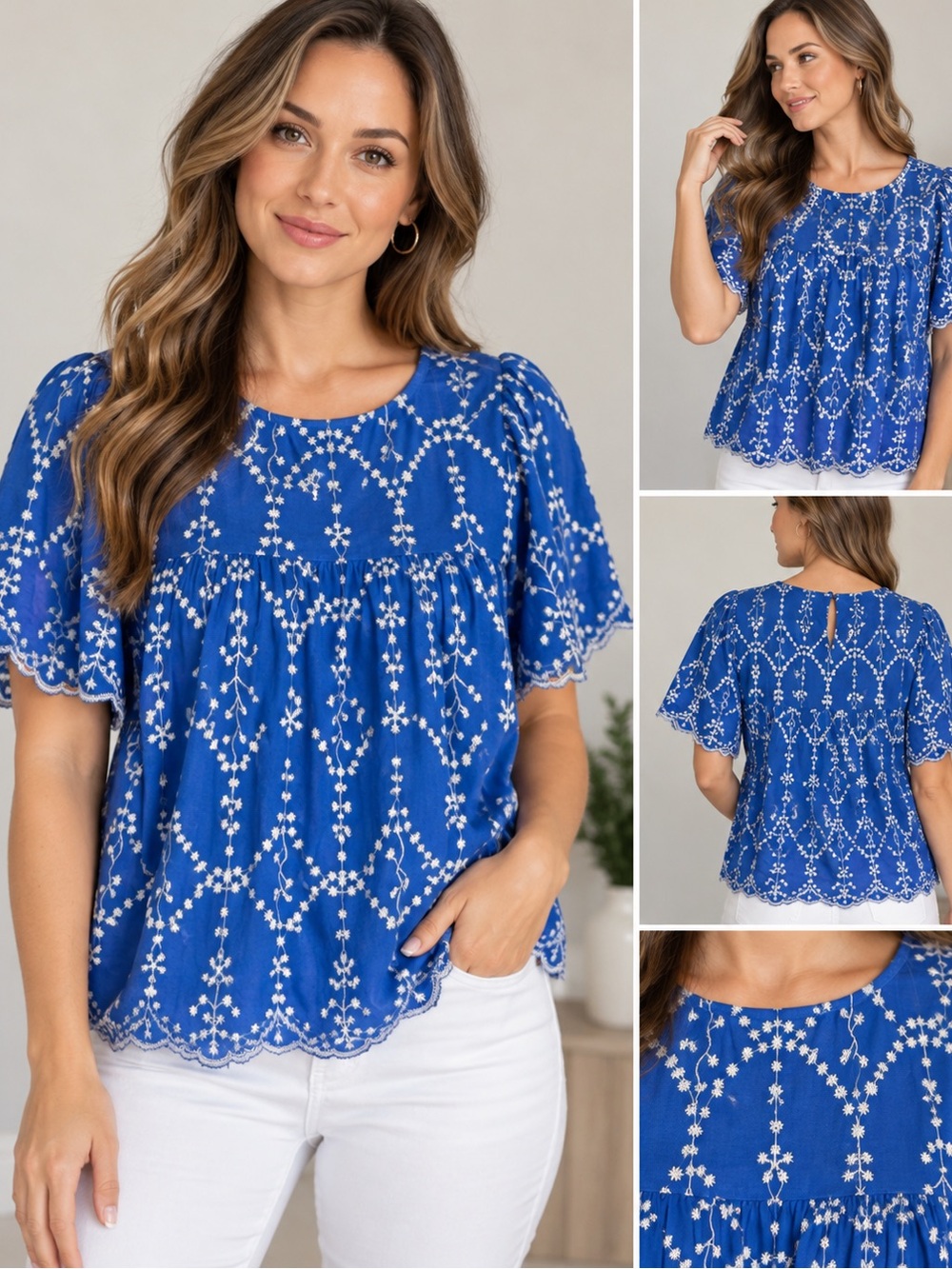 Rebellion Royal Blue Embroidered Peasant Top,Large